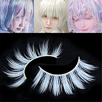 Outopen 3 Pairs White Lashes Cosplay White False Eyelashes Reusable Natural Wispy Fluffy False Lashes For Halloween Cosplay Mas