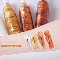 Liyalan Shimmer Body Oil Bronze Gold 4 Color Bronze Face Brighten Glow Pearl Highlighter Illuminator body Makeup Shine Glitter Gold Liquid Taning(2.8 Fl Oz/03)