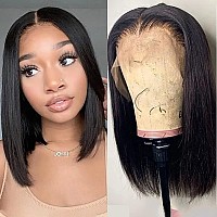 UTIDE Bob Lace Front Wigs Human Hair Pre Plucked 16 Inch 13X4 Lace Frontal Bob Wig Human Hair Short Bob Wig Straight Hair 150 Density Free Part Natural Color