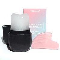 VANALIA Ice Mold for Face, Facial Ice Roller and Gua Sha Facial Tool, Reusable Facial Treatment, Facial Ice to Tighten & Tone Skin & De-Puff The Eye Area, Cryotherapy for Face Ice(Black)