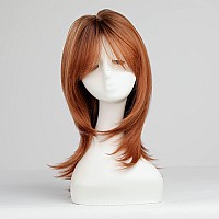 HAIRCUBE Auburn Wigs for Women,Long Layered Orange Wigs with Bangs Heat Resistant Synthetic Fibre Wigs(pelucas de cabello natural)