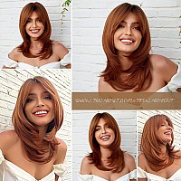 HAIRCUBE Auburn Wigs for Women,Long Layered Orange Wigs with Bangs Heat Resistant Synthetic Fibre Wigs(pelucas de cabello natural)