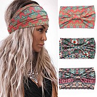 Aceorna Boho Headbands Wide Knotted Hairbands Stretch Printed Head Bands Bohemia Head Wraps For Women 3 Pcs Set B