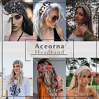 Aceorna Boho Headbands Wide Knotted Hairbands Stretch Printed Head Bands Bohemia Head Wraps For Women 3 Pcs Set B