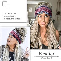 Aceorna Boho Headbands Wide Knotted Hairbands Stretch Printed Head Bands Bohemia Head Wraps For Women 3 Pcs Set B