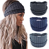 Aceorna Boho Headbands Wide Knotted Hairbands Stretch Printed Head Bands Bohemia Head Wraps For Women 3 Pcs Set E