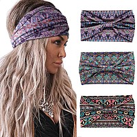 Aceorna Boho Headbands Wide Knotted Hairbands Stretch Printed Head Bands Bohemia Head Wraps For Women 3 Pcs Set A