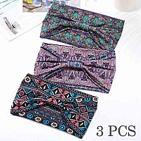 Aceorna Boho Headbands Wide Knotted Hairbands Stretch Printed Head Bands Bohemia Head Wraps For Women 3 Pcs Set A