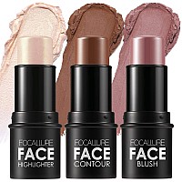 Focallure 3 Pcs Cream Contour Sticksshades With Highlighter Bronzer Blushnongreasy Longwear Face Contouring Peneasy To