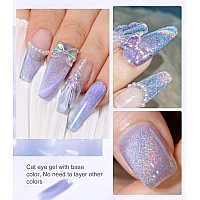 Gel Nail Polish 15Ml05Fl Oz Holographic Purple 9D Cat Eye Shiny Glitter Soak Off Nail Polish With Magnetic Stick For Nail Salo