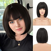 Nayoo Black Wig With Bangs 12 Inch Short Black Bob Wigs With Bangs For Woman Natural Look Short Black Wigs Super Soft Straigh