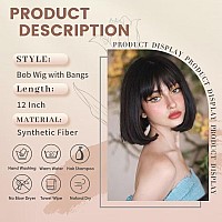 Nayoo Black Wig With Bangs 12 Inch Short Black Bob Wigs With Bangs For Woman Natural Look Short Black Wigs Super Soft Straigh