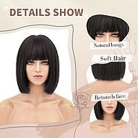 Nayoo Black Wig With Bangs 12 Inch Short Black Bob Wigs With Bangs For Woman Natural Look Short Black Wigs Super Soft Straigh