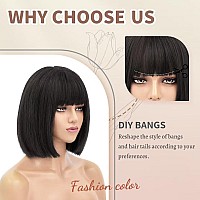 Nayoo Black Wig With Bangs 12 Inch Short Black Bob Wigs With Bangs For Woman Natural Look Short Black Wigs Super Soft Straigh