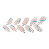 24 Pcs Acrylic Press On Nails Medium Stiletto Glue On Nails For Women Fake Nails With Glue Blue Yellow Swirl