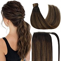 Ve Sunny Long Ponytail Extension Human Hair Brown Hair Extensions Real Human Hair Ponytail Dark Brown Ombre Medium Brown Human P