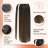 Ve Sunny Long Ponytail Extension Human Hair Brown Hair Extensions Real Human Hair Ponytail Dark Brown Ombre Medium Brown Human P