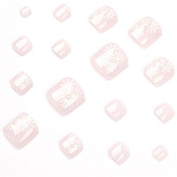 Yosomk 72Pcs Press On Toenails Nude Toe Nails Fake Nails With Florets Design Glossy Fake Toenails Square Acrylic Toenails For Wo