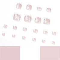 Yosomk 72Pcs Press On Toenails Nude Toe Nails Fake Nails With Florets Design Glossy Fake Toenails Square Acrylic Toenails For Wo