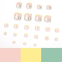 Yosomk 72Pcs Press On Toenails Nude Toe Nails Fake Nails With Florets Design Glossy Fake Toenails Square Acrylic Toenails For Wo