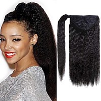 Lacerhair Kinky Straight Ponytail Hair Extensions With Comb Wrap Around Natural Black Light Kinky Wave Pony Tail Hair Extensions