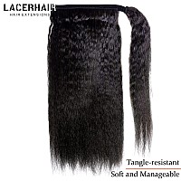 Lacerhair Kinky Straight Ponytail Hair Extensions With Comb Wrap Around Natural Black Light Kinky Wave Pony Tail Hair Extensions