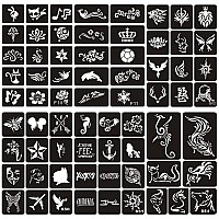 Kotbs 6 Sheets Temporary Tattoo Stencil Kit 58Pcs Fox Butterfly Dragon Flower Patterns Body Paint Henna Tattoo Stencil Glitter