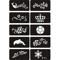 Kotbs 6 Sheets Temporary Tattoo Stencil Kit 58Pcs Fox Butterfly Dragon Flower Patterns Body Paint Henna Tattoo Stencil Glitter