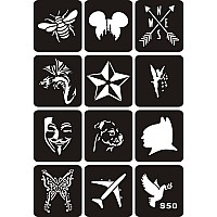 Kotbs 6 Sheets Temporary Tattoo Stencil Kit 58Pcs Fox Butterfly Dragon Flower Patterns Body Paint Henna Tattoo Stencil Glitter