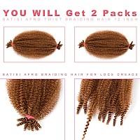 BATISI Marley Twist Braiding Hair for Black Women 2 Packs, 12 Inch Pre-Separated Afro Twist Braiding Hair, Pre-fluffed Kinky Twist Hair for Braiding #30 Reddish Brown Wrapping Hair for Soft Locs