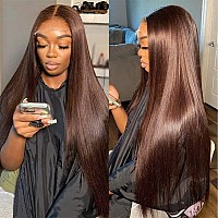 Hermosa 13x4 Brown Lace Front Wigs Human Hair with Baby Hair 180 Density Straight Chocolate Lace Frontal Human Hair Wigs Pre Plucked Hairline 4# Brown Wig 16 Inch