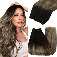 Youngsee Sew In Hair Extensions Ombre Black Weft Hair Extensions Human Hair Ombre Black To Dark Brown With Blonde Balayage Sew I