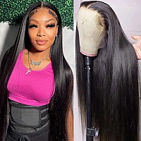 LOOKEYEME Straight Lace Front Wigs Human Hair 20 Inch 13x4 Lace Front Wigs for Black Women Human Hair 150% Density Glueless Pre Plucked Straight Human Hair Wigs with Baby Hair Natural Black