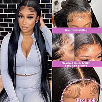 LOOKEYEME Straight Lace Front Wigs Human Hair 20 Inch 13x4 Lace Front Wigs for Black Women Human Hair 150% Density Glueless Pre Plucked Straight Human Hair Wigs with Baby Hair Natural Black