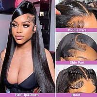 LOOKEYEME Straight Lace Front Wigs Human Hair 20 Inch 13x4 Lace Front Wigs for Black Women Human Hair 150% Density Glueless Pre Plucked Straight Human Hair Wigs with Baby Hair Natural Black