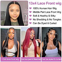 LOOKEYEME Straight Lace Front Wigs Human Hair 20 Inch 13x4 Lace Front Wigs for Black Women Human Hair 150% Density Glueless Pre Plucked Straight Human Hair Wigs with Baby Hair Natural Black