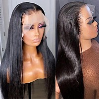 LOOKEYEME Straight Lace Front Wigs Human Hair 20 Inch 13x4 Lace Front Wigs for Black Women Human Hair 150% Density Glueless Pre Plucked Straight Human Hair Wigs with Baby Hair Natural Black