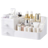 POFUOT skin care organizer,Makeup Desk Organizer With Drawers,Countertop Organizer for Cosmetics,Vanity brush with Holder for Lipstick, Brushes, Eyeshadow, and Desktop Finishing Dresser (polar white)