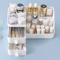 POFUOT skin care organizer,Makeup Desk Organizer With Drawers,Countertop Organizer for Cosmetics,Vanity brush with Holder for Lipstick, Brushes, Eyeshadow, and Desktop Finishing Dresser (polar white)