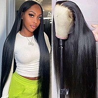 LOOKEYEME Straight Lace Front Wigs Human Hair 13x4 Lace Front Wigs Human Hair Pre Plucked Bleached Knots 150% Density Glueless Lace Frontal Human Hair Wigs for Black Women Natural Color 28 inch