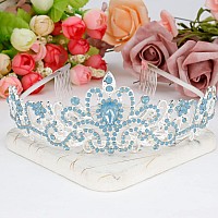 Didder Blue Opal Tiara Crowns For Women Girls Princess Crown With Combs Tiaras For Women Girls Wedding Crowns For Brides Headba