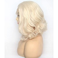 Bluple Platinum Blonde Lace Front Wig Short Bob Style White Blonde 60 Wavy Curly Synthetic Hair Side Part Half Hand Tied Replac