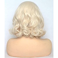 Bluple Platinum Blonde Lace Front Wig Short Bob Style White Blonde 60 Wavy Curly Synthetic Hair Side Part Half Hand Tied Replac