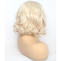 Bluple Platinum Blonde Lace Front Wig Short Bob Style White Blonde 60 Wavy Curly Synthetic Hair Side Part Half Hand Tied Replac