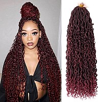 ZRQ 8 Packs Burgundy Goddess Locs Crochet Hair 24 Inch Ombre Boho Faux Locs, Pre Looped Hipple Locs Curly Soft Locs Red River Locs Hair Extensions Tbug#