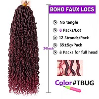 ZRQ 8 Packs Burgundy Goddess Locs Crochet Hair 24 Inch Ombre Boho Faux Locs, Pre Looped Hipple Locs Curly Soft Locs Red River Locs Hair Extensions Tbug#