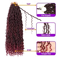 ZRQ 8 Packs Burgundy Goddess Locs Crochet Hair 24 Inch Ombre Boho Faux Locs, Pre Looped Hipple Locs Curly Soft Locs Red River Locs Hair Extensions Tbug#