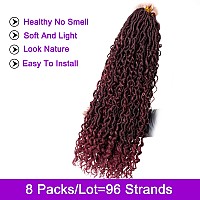 ZRQ 8 Packs Burgundy Goddess Locs Crochet Hair 24 Inch Ombre Boho Faux Locs, Pre Looped Hipple Locs Curly Soft Locs Red River Locs Hair Extensions Tbug#