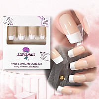 Elevenail Medium Squoval False Nails Natural Nude White French Press On Nails Manicure Square Fake Nails Salon Manicure Reusable