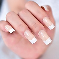 Elevenail Medium Squoval False Nails Natural Nude White French Press On Nails Manicure Square Fake Nails Salon Manicure Reusable